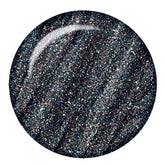 ibd Flash Gel Odyssey swatch, black base with holographic glitter sparkle for flash gel manicures.